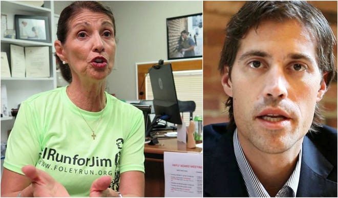 Diane Foley, of Rochester, left, mother of slain journalist James Foley, right.
[File photos]