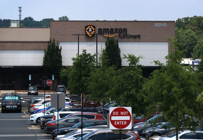 Amazon's Fulfillment Center on Old Dowd Road is seen from U.S. 74, a little more than half a mile east of the Catawba River, which divides Gaston and Mecklenburg counties. [DASHIELL COLEMAN/THE GASTON GAZETTE]