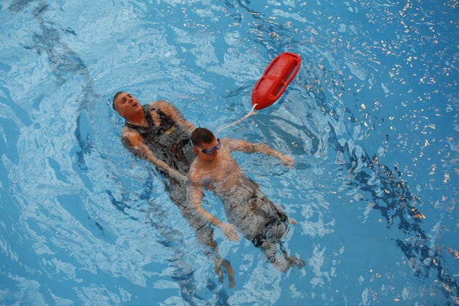 A U.S. Marine demonstrates the proper way to save a drowning victim. (U.S. Marine Corps photo/Public Domain)