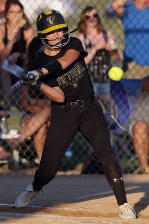 Louisa-Muscatine's Isabelle True has helped the Falcons get to their first appearance in the state softball tournament. [John Lovretta/thehawkeye.com]