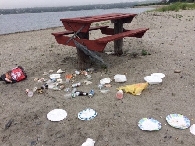 In a Facebook post on Monday, the Tiverton Police Department said leaving trash at Fogland Beach is "unacceptable." [TIVERTON POLICE DEPARTMENT PHOTO]