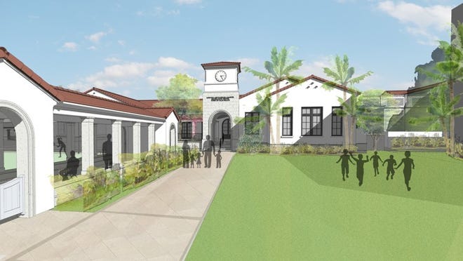 View of Seaview Avenue entrance at proposed Palm Beach recreation center. Design by Nelo Freijomel.