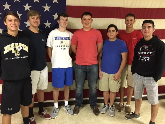 St. Johns County High School juniors represented the American Legion at Boys State in Tallahassee this summer. At Boys State, the students got a firsthand look at the inner-workings of government. From left: Nick Khoury, Caleb Locklear, George Randolph, Joey Faustini, Justin Guerra, Jacob Saarela and David Gonzalez. [Contributed]