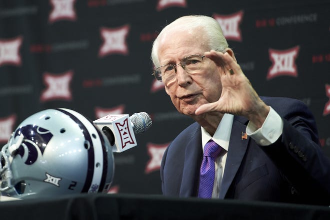 Kansas State football coach Bill Snyder speaks during Big 12 media days Tuesday in Frisco, Texas. Snyder said first-year offensive coordinator Andre Coleman will oversee an offense that will include tweaks but not wholesale changes. [Cooper Neill/The Associated Press]