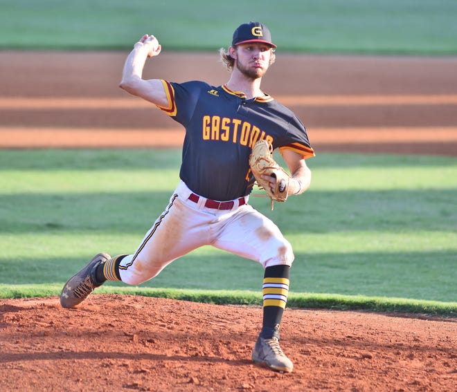 Gastonia's Austin Mitchell delivers a pitch during Wednesday night's game against Caldwell Post 29 at M.S. Deal Stadium in Granite Falls. (Photo courtesy/DAVID PREWITT - NEWS-TOPIC)