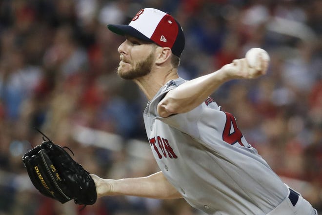 Red Sox pitcher Chris Sale throws a pitch during the first inning of the Major League Baseball All-Star Game on Tuesday in Washington. [AP Photo/Alex Brandon]
