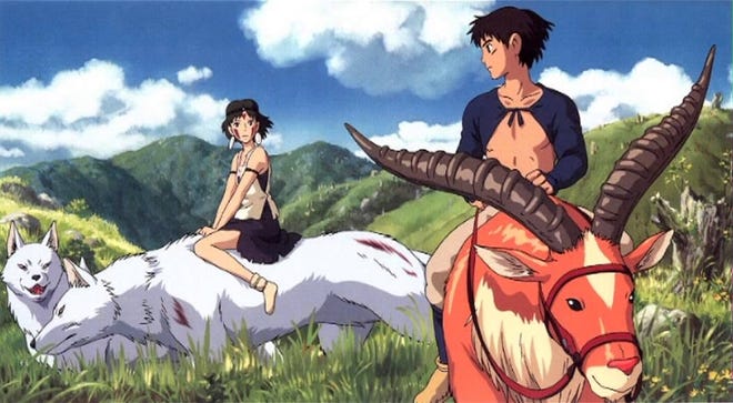 San, left, and Ashitaka part ways during a scene in Hayao Miyazaki's masterful 'Princess Mononoke' from Studio Ghibli. [CONTRIBUTED PHOTO]
