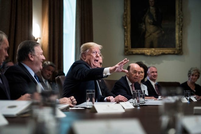 President Donald Trump speaks during a meeting at the White House on Wednesday, July 18, 2018 in Washington. MUST CREDIT: Washington Post photo by Jabin Botsford