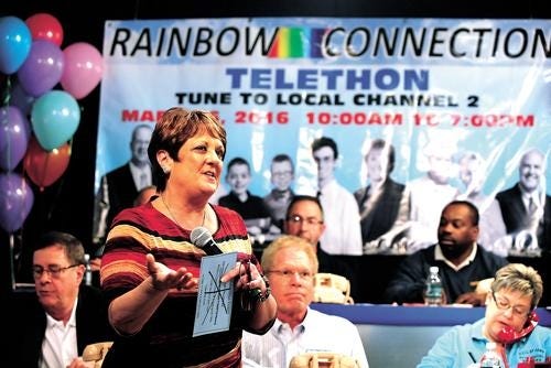 TIMES REPORTER FILE ART

Executive Director Carmel Haueter talks during the Rainbow Connection's annual telethon.