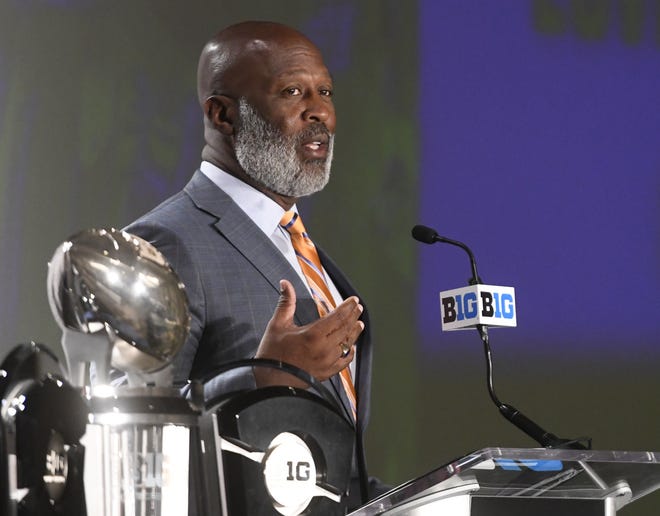 Illinois head coach Lovie Smith speaks at the Big Ten Conference Media Days in Chicago, on Tuesday. [Annie Rice/Associated Press]