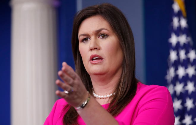 White House press secretary Sarah Huckabee Sanders speaks during the daily press briefing at the White House, Monday, July 23, 2018, in Washington. (AP Photo/Alex Brandon)