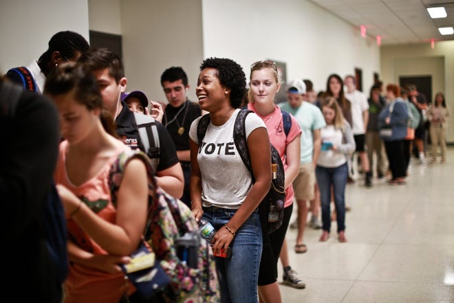 Voters wait in line to vote at the J. Wayne Reitz Union in Gainesville on Nov. 8, 2016. [Gainesville Sun file photo]