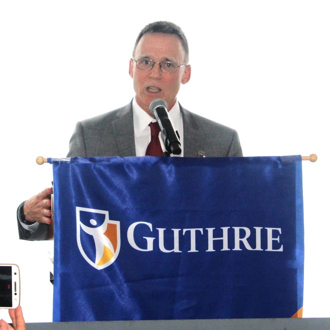 Guthrie Medical Group Executive Vice President for Medical Affairs Dr. Michael Scalzone discusses the East Corning Medical Office Building currently under construction adjacent to Guthrie Corning Hospital. [JANA AIKEN/THE LEADER]