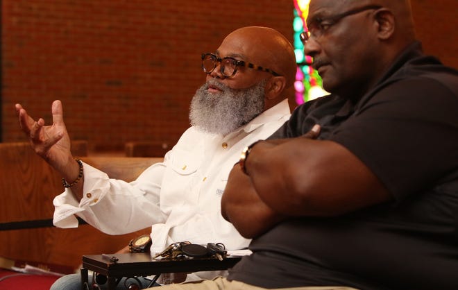Pastor John McCullough talks with Gazette reporter Adam Lawson about diversity in local law enforcement Friday afternoon, July 13, 2018 inside Friendship Christian Church on West Bradley Street in Gastonia. [Mike Hensdill/The Gaston Gazette]