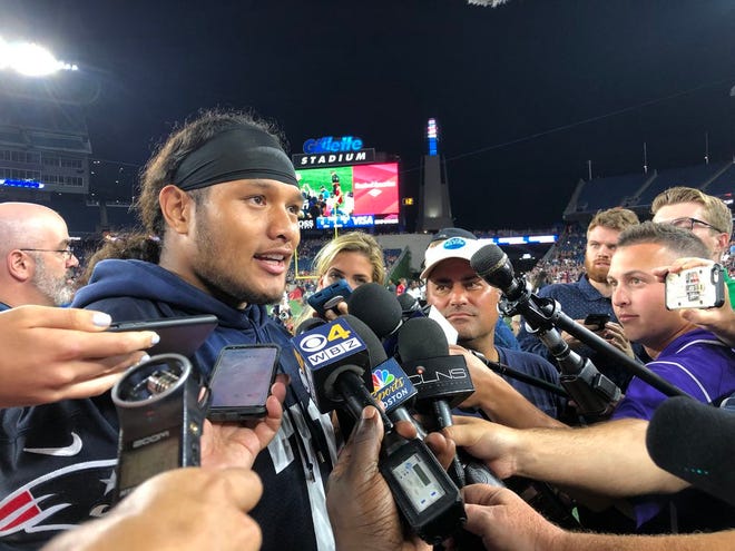 Danny Shelton meets with the media inside Gillette Stadium on Monday night.