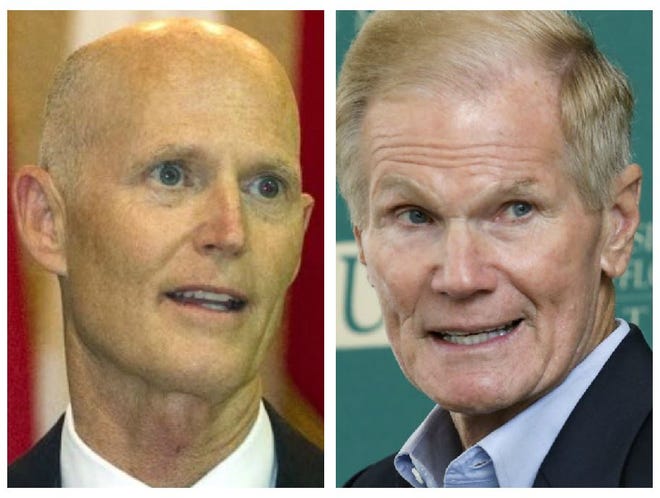 Florida Gov. Rick Scott, left and U.S. Sen. Bill Nelson, D-Fla.