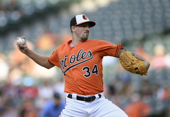 The Atlanta Braves acquired Kevin Gausman and Darren O'Day from Baltimore in their last trade, Tuesday, July 31 , 2018. Gausman joins Atlanta's rotation as the Braves chase a playoff spot. (AP Photo/Nick Wass, file)