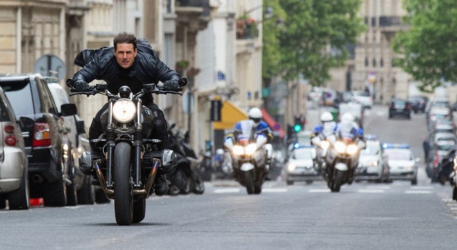 This image released by Paramount Pictures shows Tom Cruise in a scene from "Mission: Impossible - Fallout." (Chiabella James/Paramount Pictures and Skydance via AP)