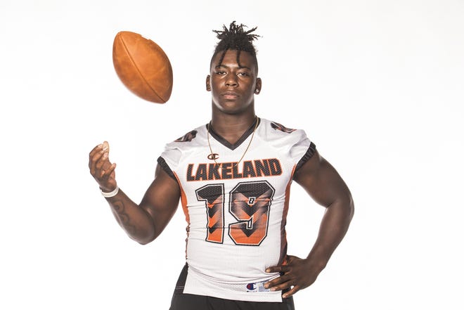Jaharie Martin has moved from Lake Gibson to Lakeland this year, and from defensive end to middle linebacker. He has a handful of college offers already, with several other schools waiting to see how he does in the new position. [ ERNST PETERS/THE LEDGER ]