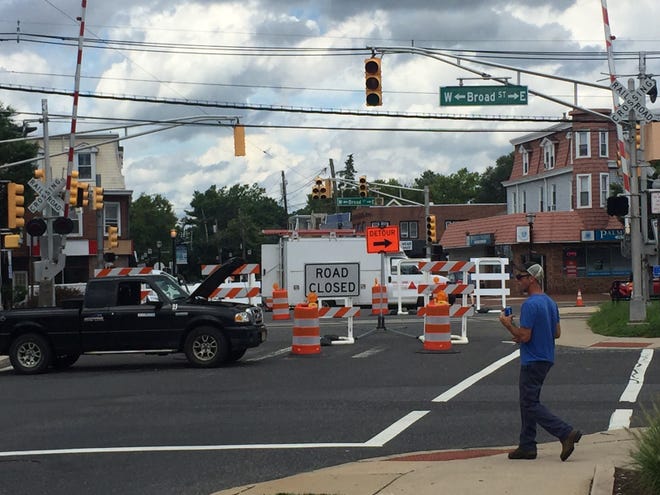 The intersection of Cinnaminson and Broad streets in Palmyra was expected to reopen Thursday after being closed for the last week due to a loss of power to traffic signals. [DAVID LEVINSKY/ STAFF PHOTOJOURNALIST]