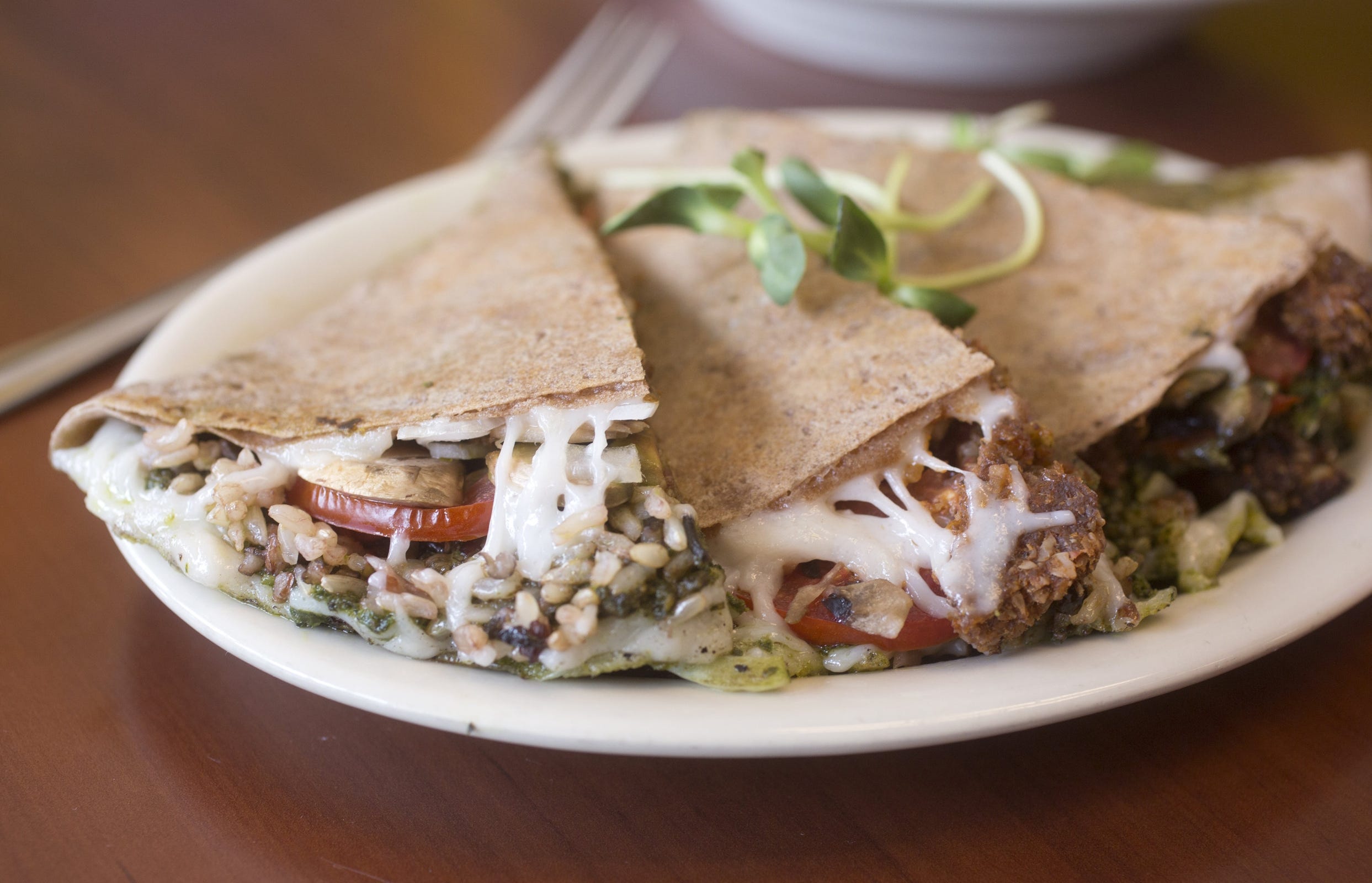 The pesto quesadilla at Portia's Cafe