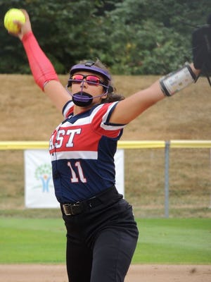 Cranston National Budlong pitcher Ava Brandow throws a pitch during a quarterfinal game against Keystone/West Tampa/Bayshore, Florida on Thursday at the Junior League Softball World Series at Everest Field in Kirkland, Washington. Brandow threw a complete game three-hitter.