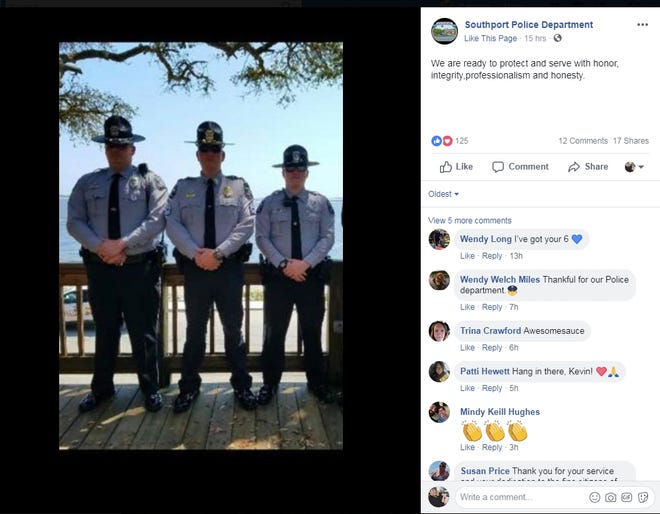 A Facebook post on the Southport Police Department page Wednesday reassured citizens that officers are "ready to protect and serve with honor, integrity, professionalism and honesty." [FROM FACEBOOK]