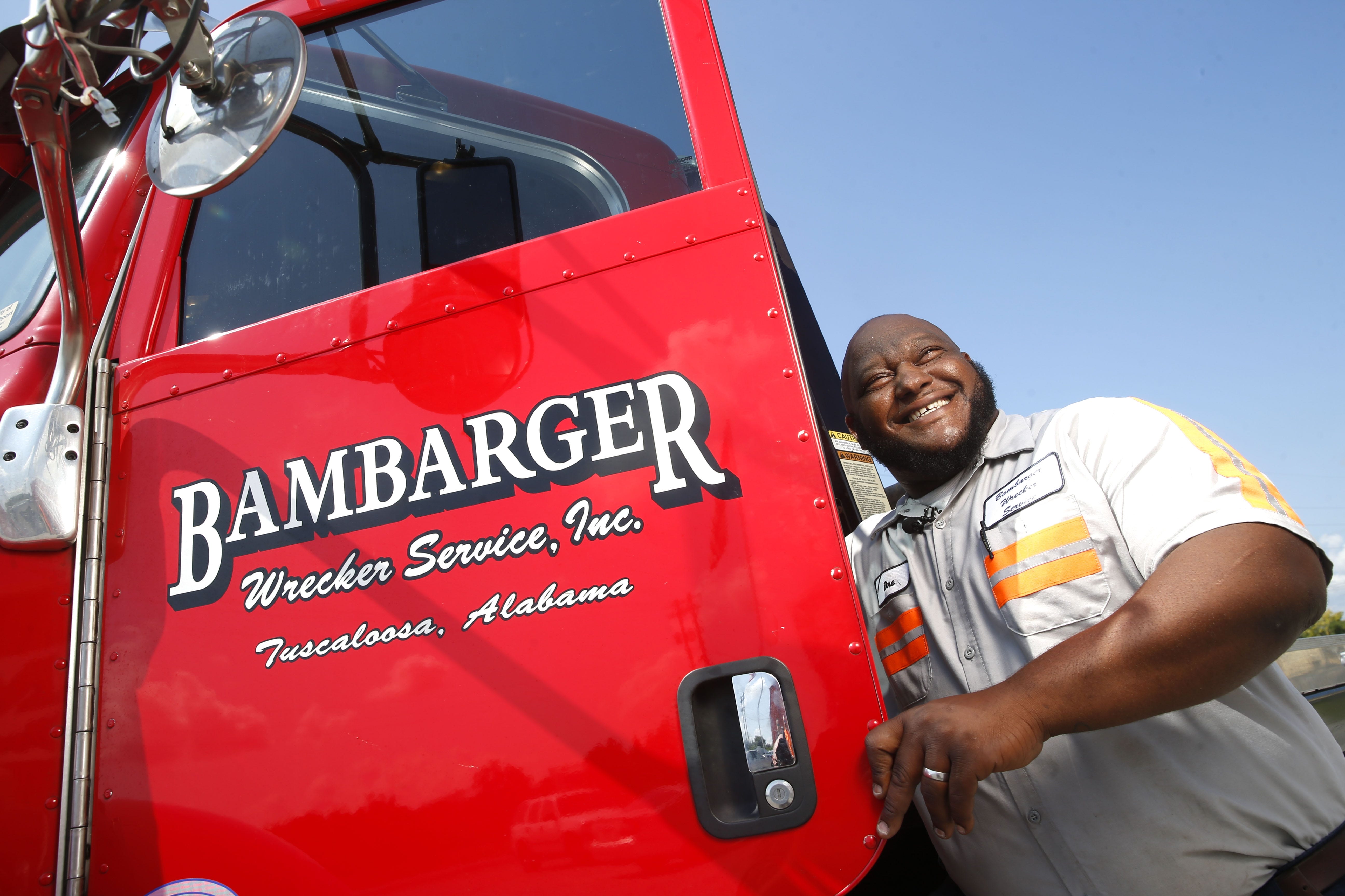 André Harris, a driver for Bambarger Wrecker Service, recently rescued a child from a burning vehicle. He is seen Friday Aug. 3, 2018. [Staff Photo/Gary Cosby Jr.]