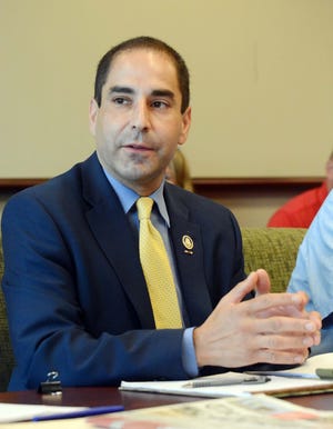 NEW LONDON 8-6-2018 Connecticut Veterans Affairs Commissioner Tom Saadi talks with veterans Monday at the monthly Veterans Advisory Board Meeting in Norwich. See videos and more photos at NorwichBulletin.com [John Shishmanian/ NorwichBulletin.com]