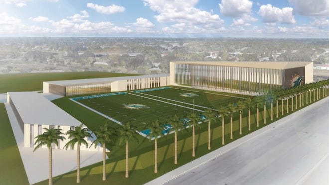 An artist's rendering of the planned training facility for the Dolphins adjacent to Hard Rock Stadium.