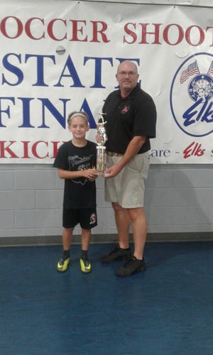 New Philadelphia's Noah Colletti finished second in his age group at the Elks State Soccer Shoot on July 28. Colletti, 9, attends Central Elementary and is going into the fourth grade. He finished a point away from first in the six-player field. Submitted photo