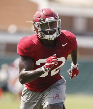 Linebacker Dylan Moses was having a successful freshman season but missed the College Football Playoffs with an injury. He's back competing for a starting job this season during fall camp. [Staff Photo/Gary Cosby Jr.]