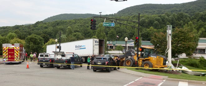 Photo by Jake West/New Jersey Herald - Vernon Police and emergency services respond Friday to an accident on Route 515 in Vernon.