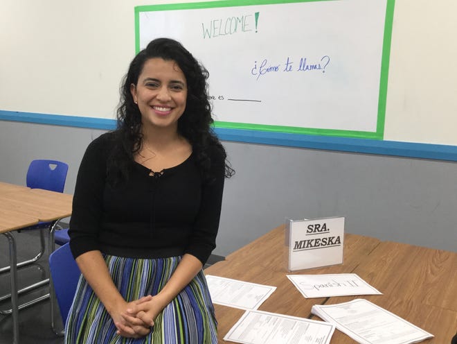 Ana Katherine Mikeska was hired to teach Spanish this year. Previously, the school focused on Latin instruction. [ANN MEYER/SAVANNAH MORNING NEWS]