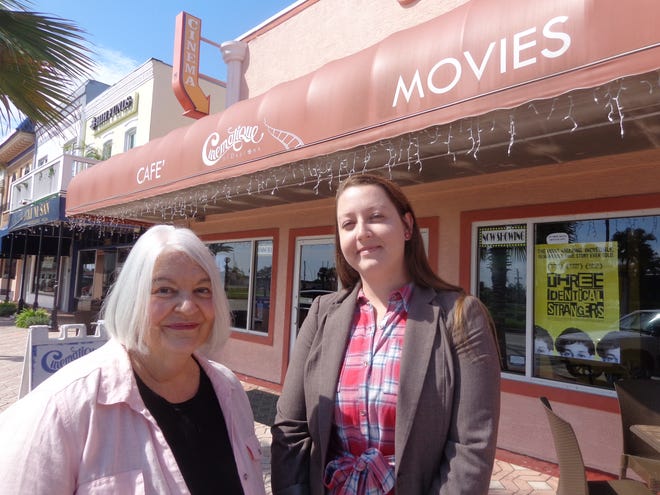 Cinematique of Daytona Treasurer Deborah Shafer, left, and Theater Manager Lexi Ayres, outside the downtown art house theater. A new sound system was recently donated to the theater and a fundraising project is underway for a new projector. [News-Journal/Austin Fuller]