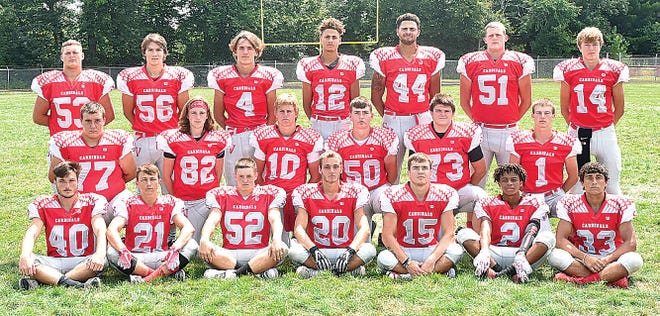 Returning lettermen for the 2018 Sandy Valley Cardinals are (front row, left to right) Brendan Obradovich, Brady Russell, Justynne Hodge, Tyler Dennis, Dakota Clark, Demetrius Evans and Zack Lovell; (second row) Randy Johnson, Jamon McCort, Cameron Blair, Dylan Rodriques, Cameron Woods and Damion Hogan; and (back row) Brock Dragomire, Cy Morrison, Reece Franks, Brodie Kelly, Bryce Kelly, Elijah Eyster and Dante Tucci.