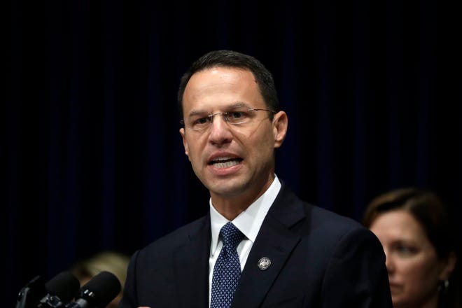Pennsylvania Attorney General Josh Shapiro speaks during a news conference at the Pennsylvania Capitol in Harrisburg, Pa., Tuesday, Aug. 14, 2018. A Pennsylvania grand jury says its investigation of clergy sexual abuse identified more than 1,000 child victims. The grand jury report released Tuesday says that number comes from records in six Roman Catholic dioceses. [AP Photo/Matt Rourke]