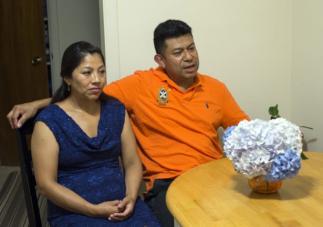 Imelda Felipe Lopez and Rigoberto Mendez talk at their kitchen table about his immigration situation, Aug. 2, 2018.

[Wicked Local Staff Photo/John Walker]