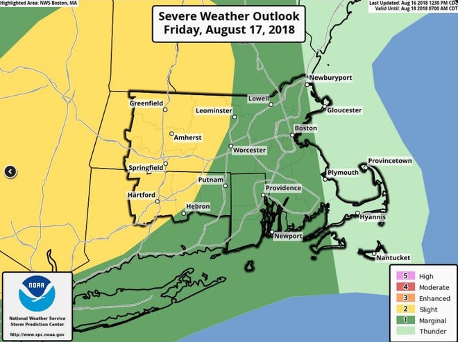 The National Weather Service indicates that Rhode Island has a marginal chance for severe weather today.