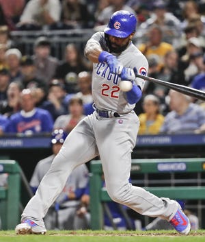 Chicago Cubs' Jason Heyward (22) bats against the Pittsburgh Pirates in Friday's game in Pittsburgh. (AP Photo/Keith Srakocic)