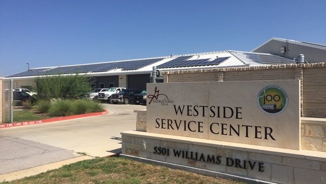 Solar panels sit on city Georgetown’s Westside Service Center. Claire Osborn / American-Statesman