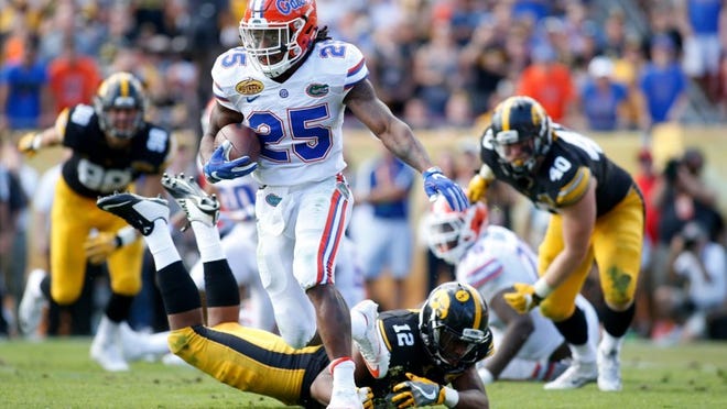 Florida running back Jordan Scarlett has been preparing for a breakout season, a mission that was curtailed last season because of his off-the-field trouble. (Lauren Bacho/The Gainesville Sun)