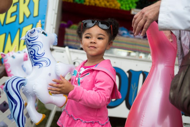 Nevaeh Holley selects an inflatable unicorn as a prize at a past Cherry Valley Festival Days at Baumann Park. [SUNNY STRADER/RRSTAR.COM]