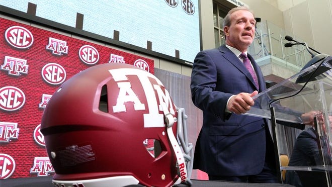 Jimbo Fisher will debut as Texas A&M coach against Northwestern State next week. His program has been accused of practice abuse and improper payments. CURTIS COMPTON/ATLANTA JOURNAL-CONSTITUTION