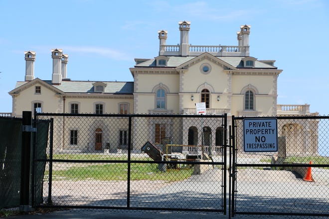 Billionaire Larry Ellison's Beechwood mansion on Bellevue Avenue in Newport, shown Thursday, is still awaiting landscape work almost a year after the building renovations were completed. [Newport Daily News / Sean Flynn]