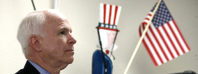 U.S. Sen. John McCain (R-Ariz.) stopped by the Romney campaign office in Casselberry, Fla., Tuesday, Sept. 18, 2012. McCain stumped for Romney in Florida and had a similar event scheduled for Jacksonville later in the day. (Joe Burbank/Orlando Sentinel/TNS)