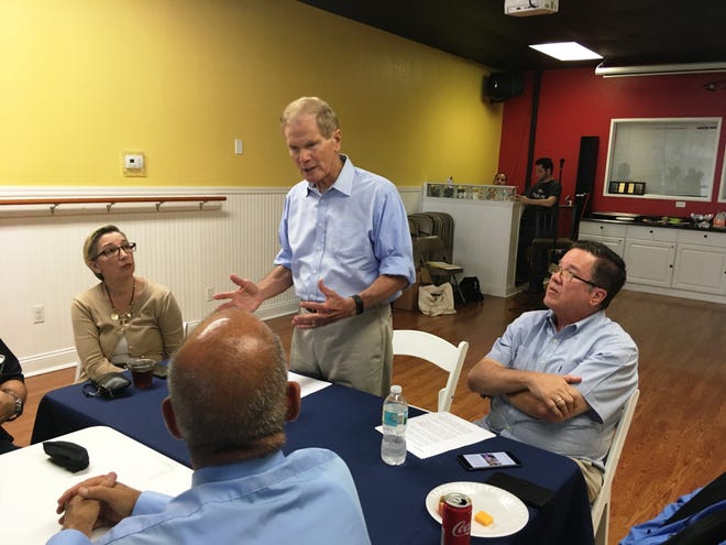 U.S. Sen Bill Nelson speaks to Lakeland area business and civic leaders in the Just Dance studio in Lakeland on Sunday. The campaign stop was part of his "Souls to the Polls" effort to get people to vote in Tuesday's primary. [PAUL CATALA/THE LEDGER]