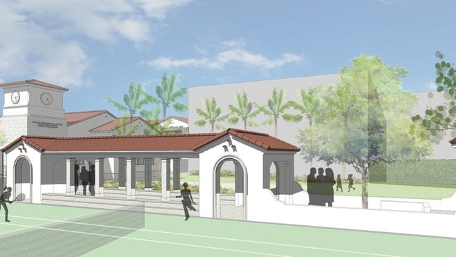 Proposed tennis pavilion at the Palm Beach recreation center. Design by Nelo Freijomel. Courtesy Stephen Boruff, AIA Architects + Planners, Inc.