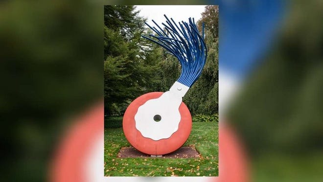 Ronnie Heyman and her late husband, Samuel, commissioned Claes Oldenburg's 19-foot-4-inch tall Typewriter Eraser, Scale X for the sculpture garden of their home in Connecticut. Photo by Paul McDermott Photography