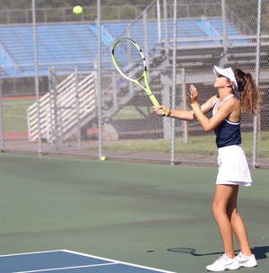 Pictured is Elmira Notre Dame's Renata Russo during her doubles match against Horseheads Wednesday. [PROVIDED PHOTO]